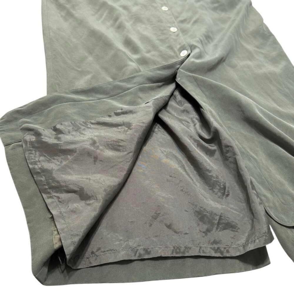 Vintage Silk Sage Green Belted Button Down Skirt XL - Picture 4 of 8